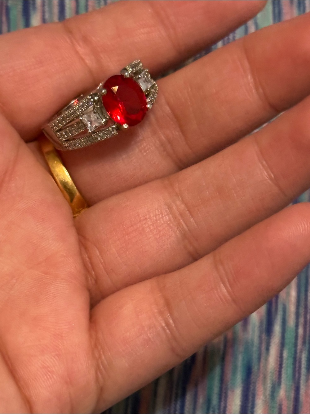 NWT & Other Stories Silver-Tone Ring with Red Oval Crystal